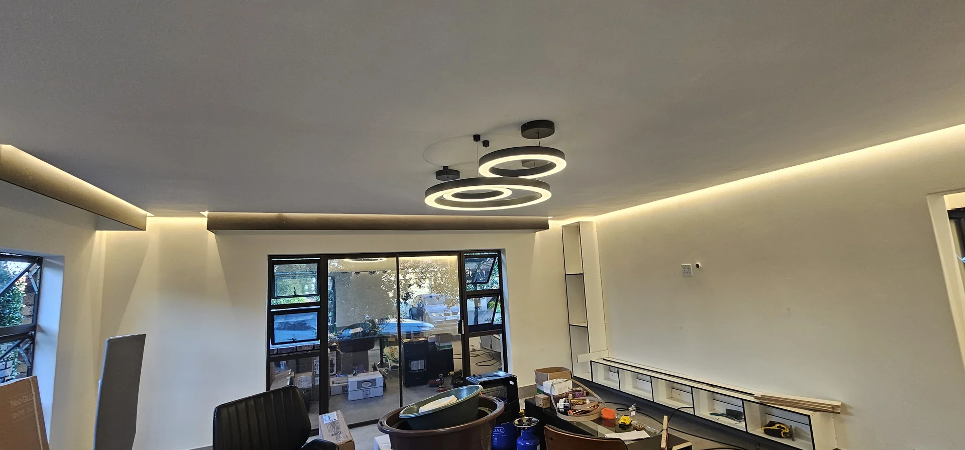 Electrician wiring commercial building